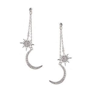 Rhinestone Moon & Sun Chain Earrings